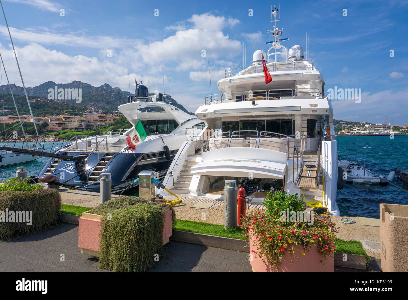 Yachts at Porto Cervo, billionairs playground, luxury destination at Costa Smeralda, Sardinia, Italy, Mediterranean sea, Europe Stock Photo