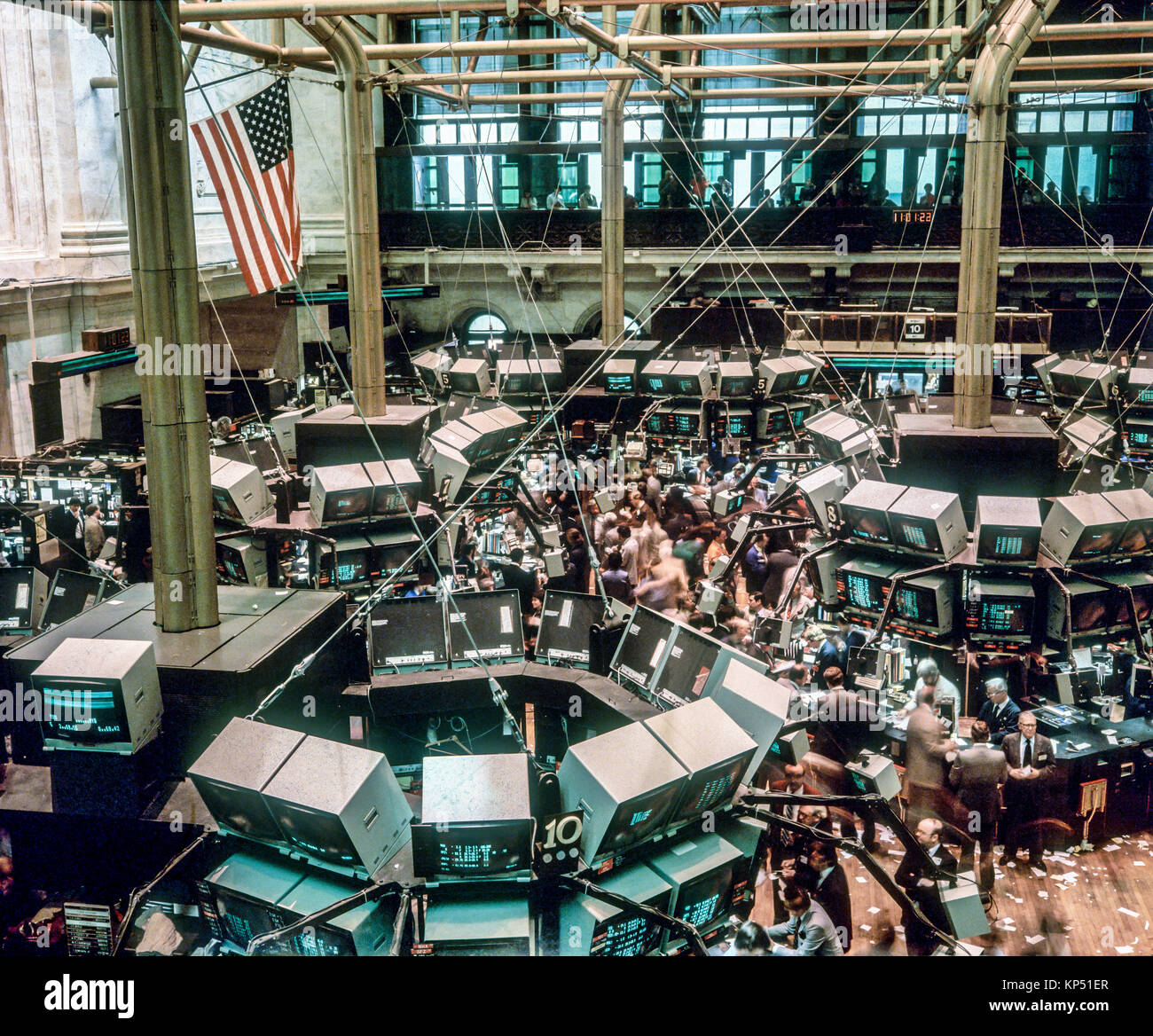 May 1982,New York,NYSE,Stock Exchange interior,trading floor overview,financial district,Manhattan,New york City,NY,NYC,USA, Stock Photo