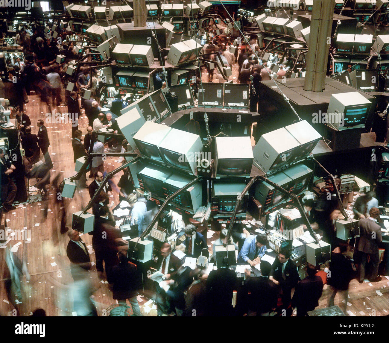 May 1982,New York,NYSE,Stock Exchange interior,trading floor overview,financial district,Manhattan,New york City,NY,NYC,USA, Stock Photo