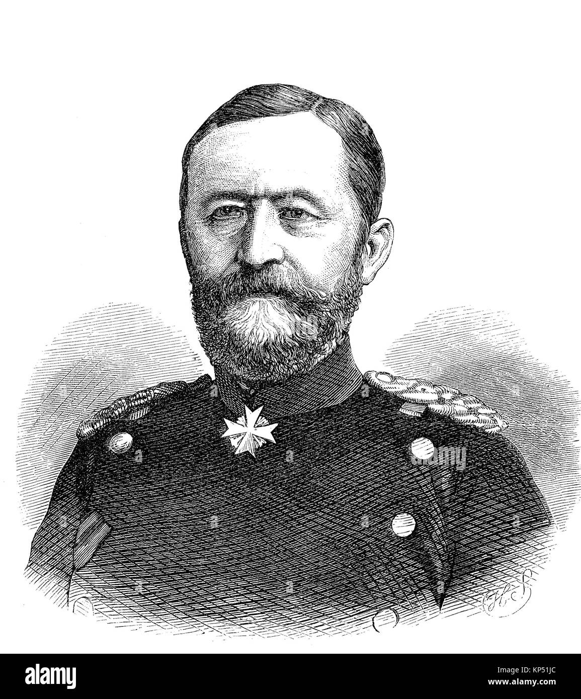 Oskar Ernst Karl von Sperling, January 31, 1814 - May 1, 1872, was a Prussian major general, Germany, German-French campaign of 1870, time of the Franco-Prussian War or Franco-German War, Deutsch-Franzoesischer Krieg, 1870 - 1871, digital improved reproduction of an original woodcut from 1871 Stock Photo