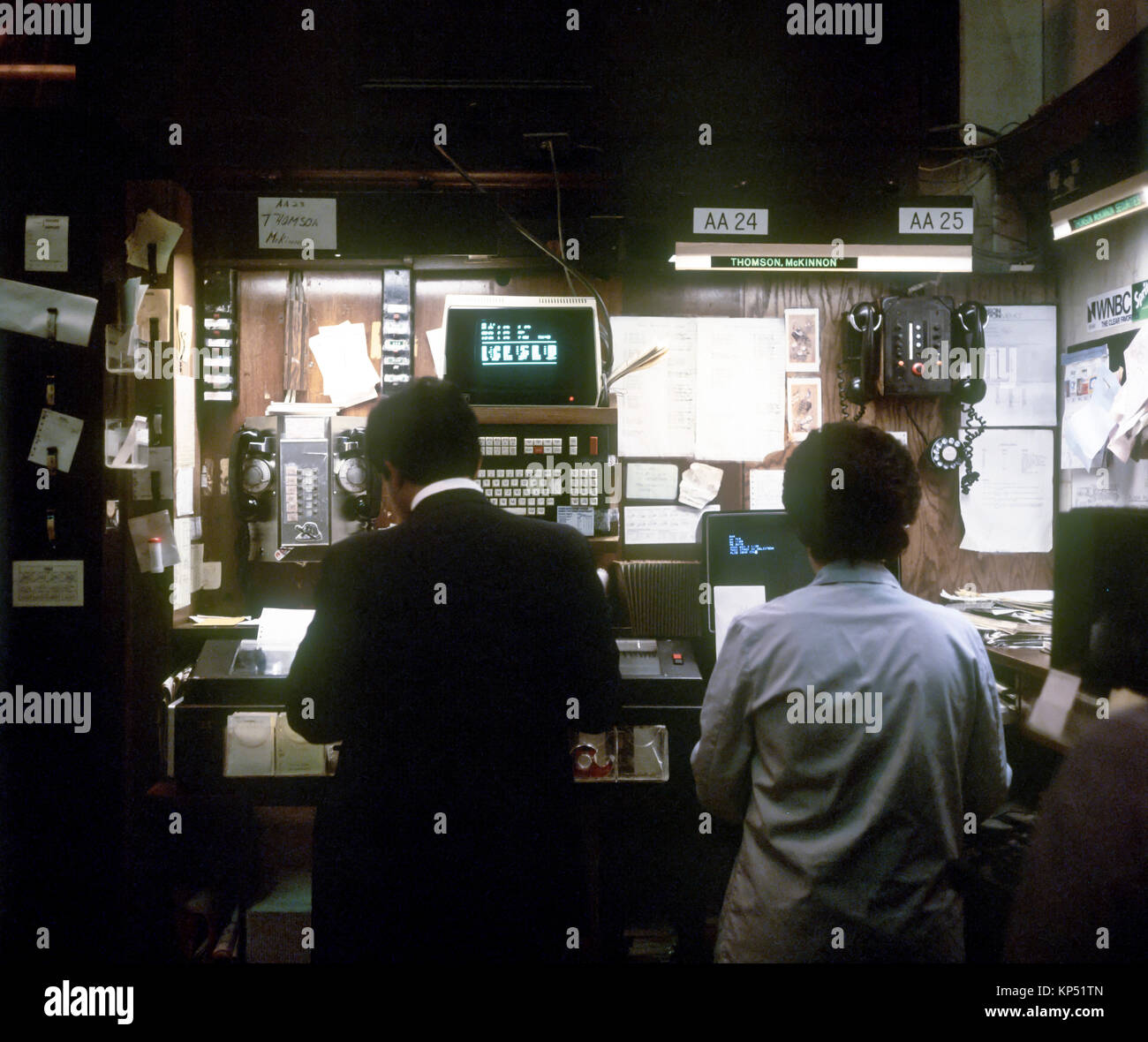 May 1982,New York,NYSE,Stock Exchange interior,trading floor,brokers at computers,Manhattan,New york City,NY,NYC,USA, Stock Photo
