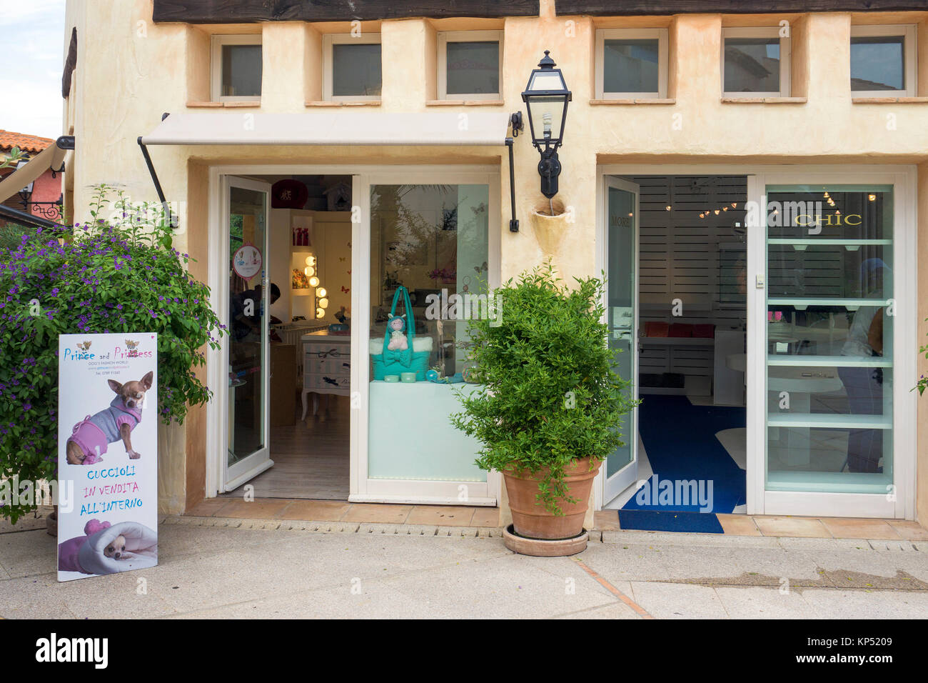 Dog parlor at Porto Cervo, luxury destination at Costa Smeralda, Sardinia, Italy, Mediterranean sea, Europe Stock Photo