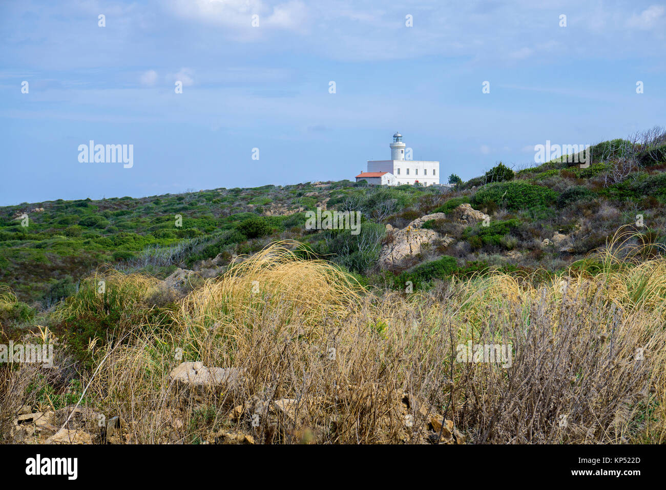 Lighthouse at Capo Ferro, Costa Smeralda, Sardinia, Italy, Mediterranean sea, Europe Stock Photo