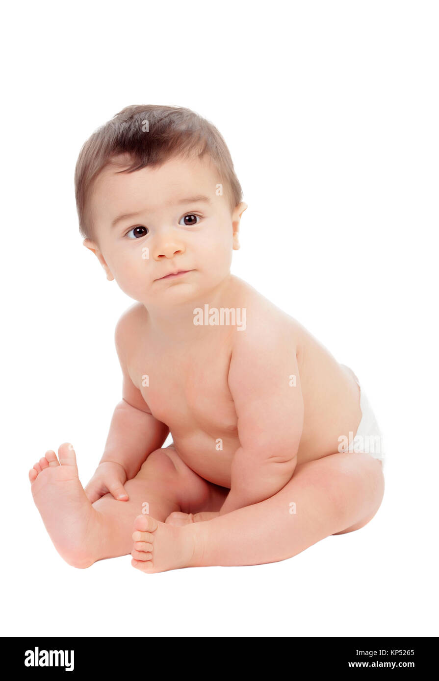 Adorable six month baby in diaper Stock Photo Alamy