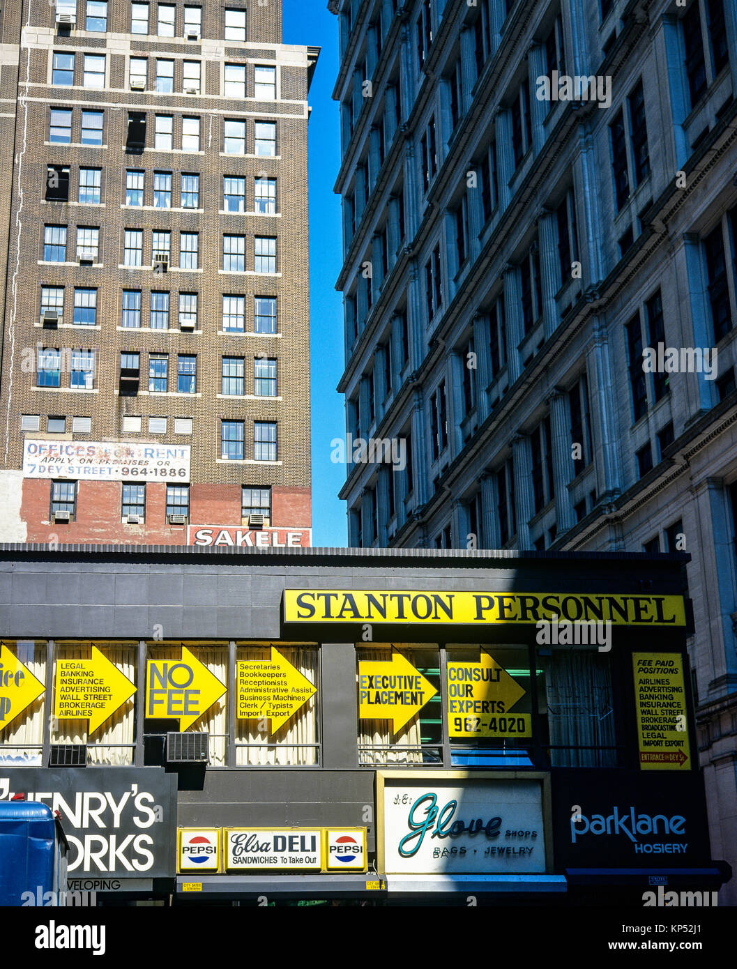 May 1982,New York,Stanton employment agency offices,Wall street,financial district,lower Manhattan,New york City,NY,NYC,USA, Stock Photo