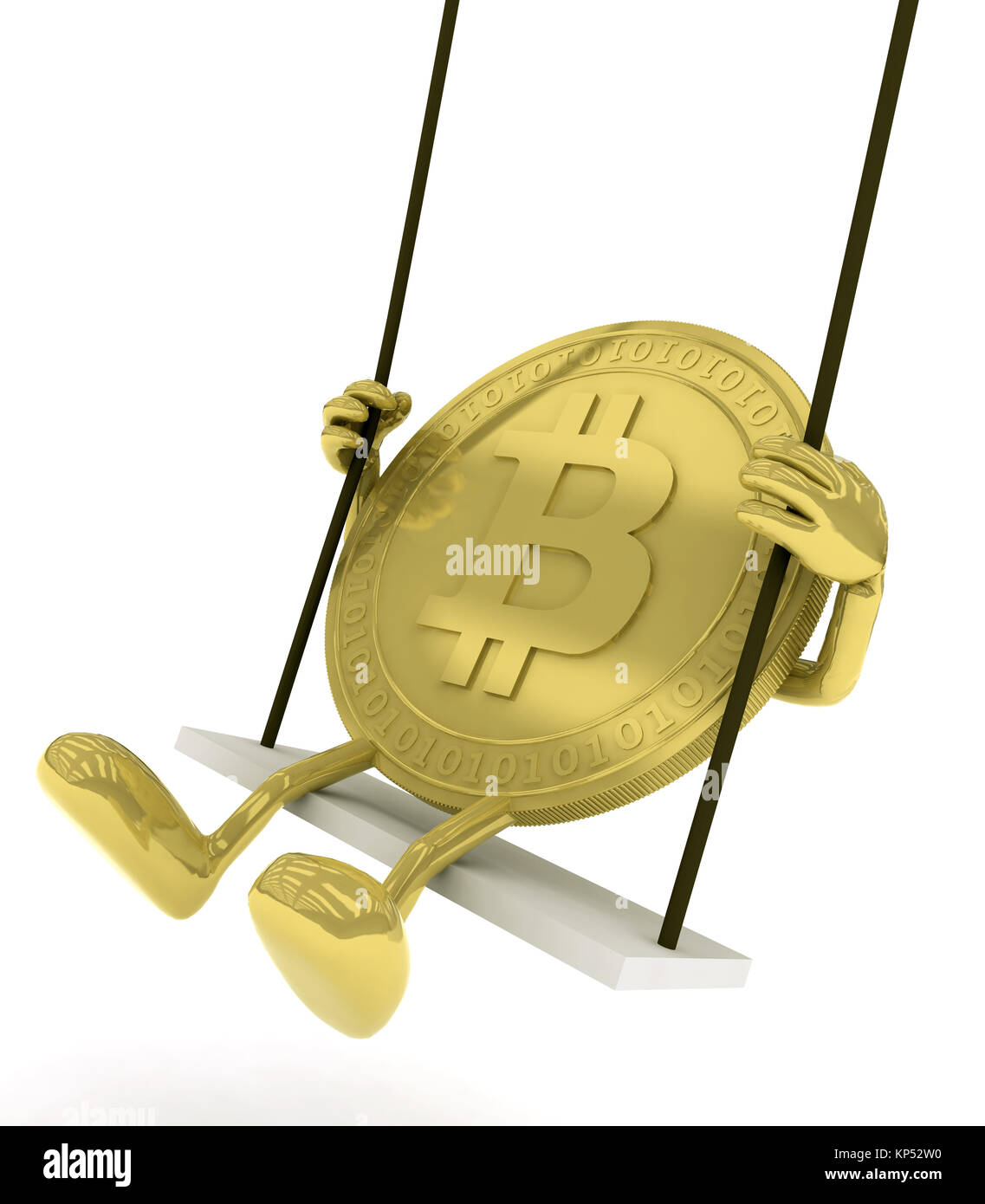 Bitcoin with arms and legs on a swing, 3d illustration Stock Photo - Alamy