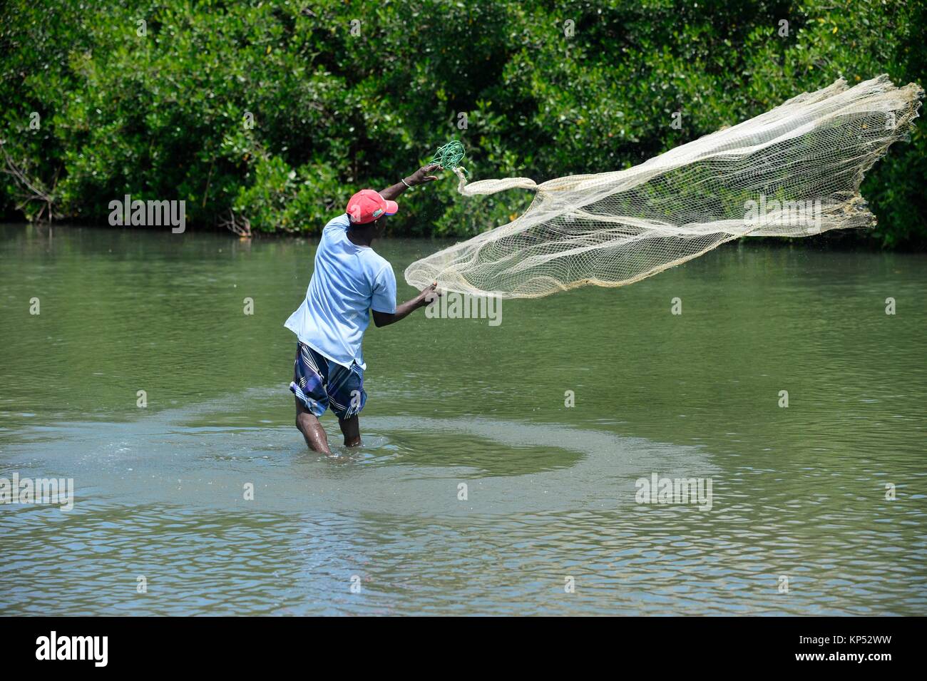 Fisherman throwing net , Colombia, South America Stock Photo Alamy