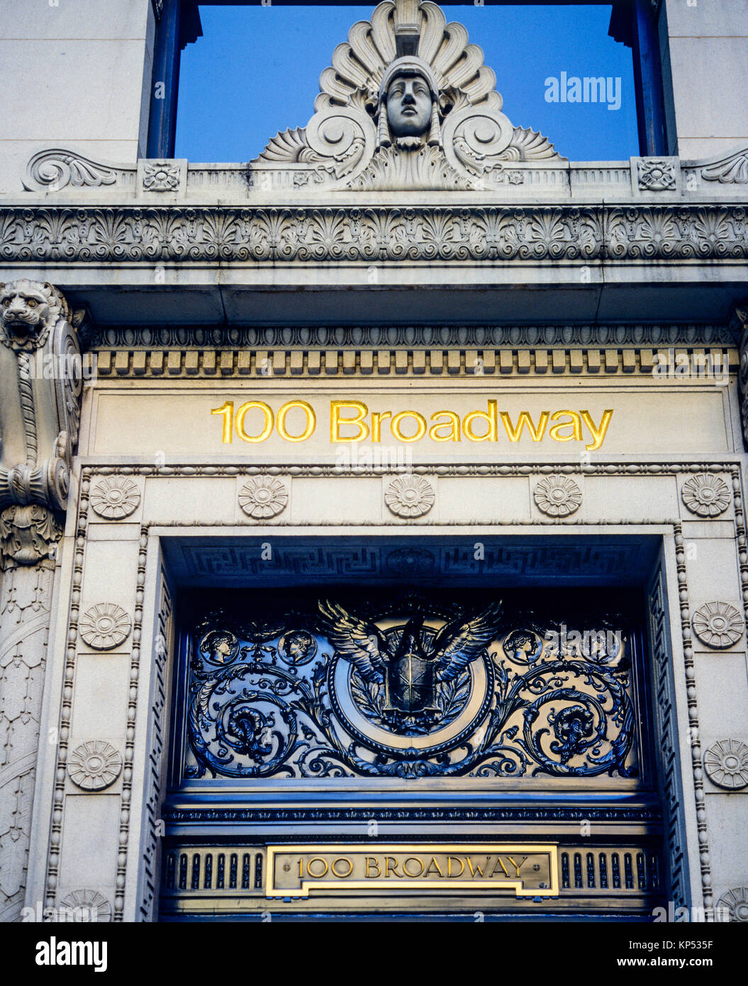 May 1982,New York,100 Broadway,American Surety building entrance,financial district,lower Manhattan,New york City,NY,NYC,USA, Stock Photo