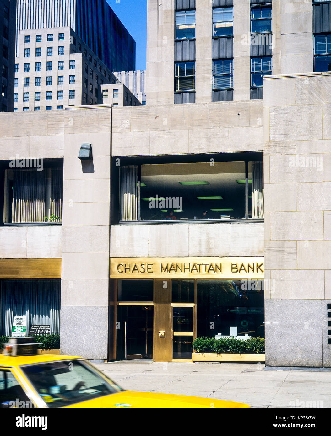May 1982,New York,Chase Manhattan bank,branch office,Rockefeller Plaza,Manhattan,New York City,NY,NYC,USA, Stock Photo