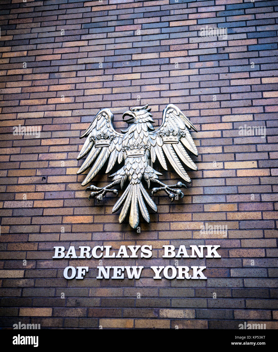 May 1982,New York,Barclays bank of New York logo,spread eagle on bricks wall,Park Avenue,Manhattan,New York City,NY,NYC,USA, Stock Photo