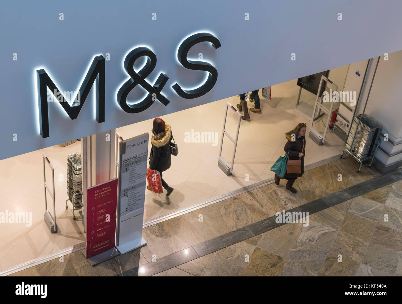 M&S (Marks and Spencer) shop front in the West Quay Shopping Centre in Southampton, England, UK. Stock Photo