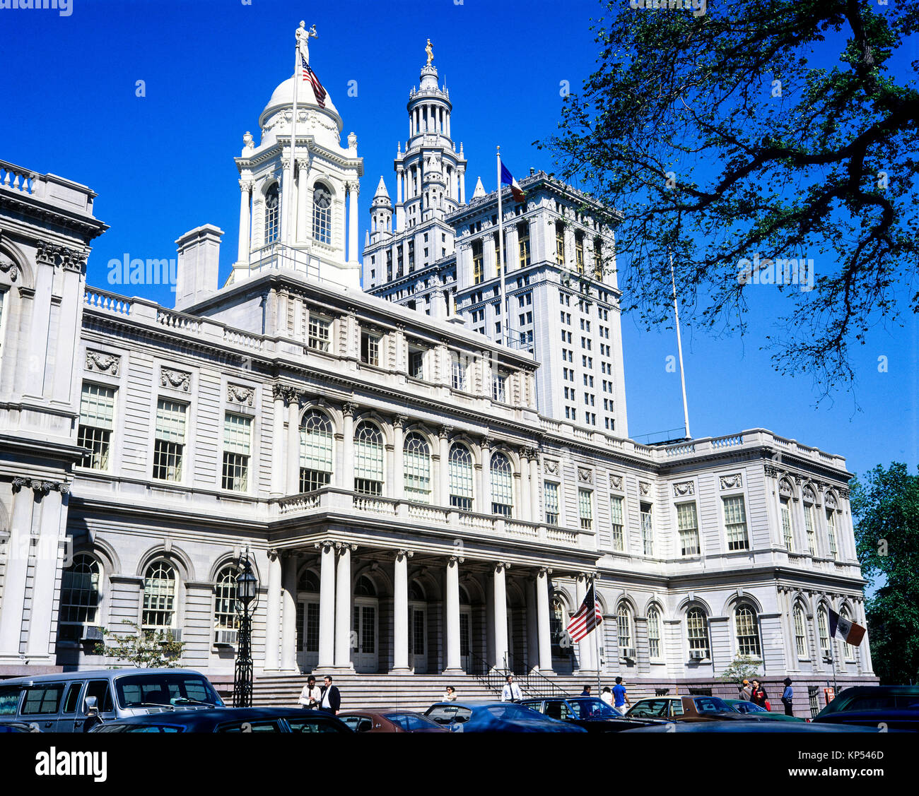 May 1982,New York,City Hall building,main facade,entrance,Manhattan,New york City,NY,NYC,USA, Stock Photo