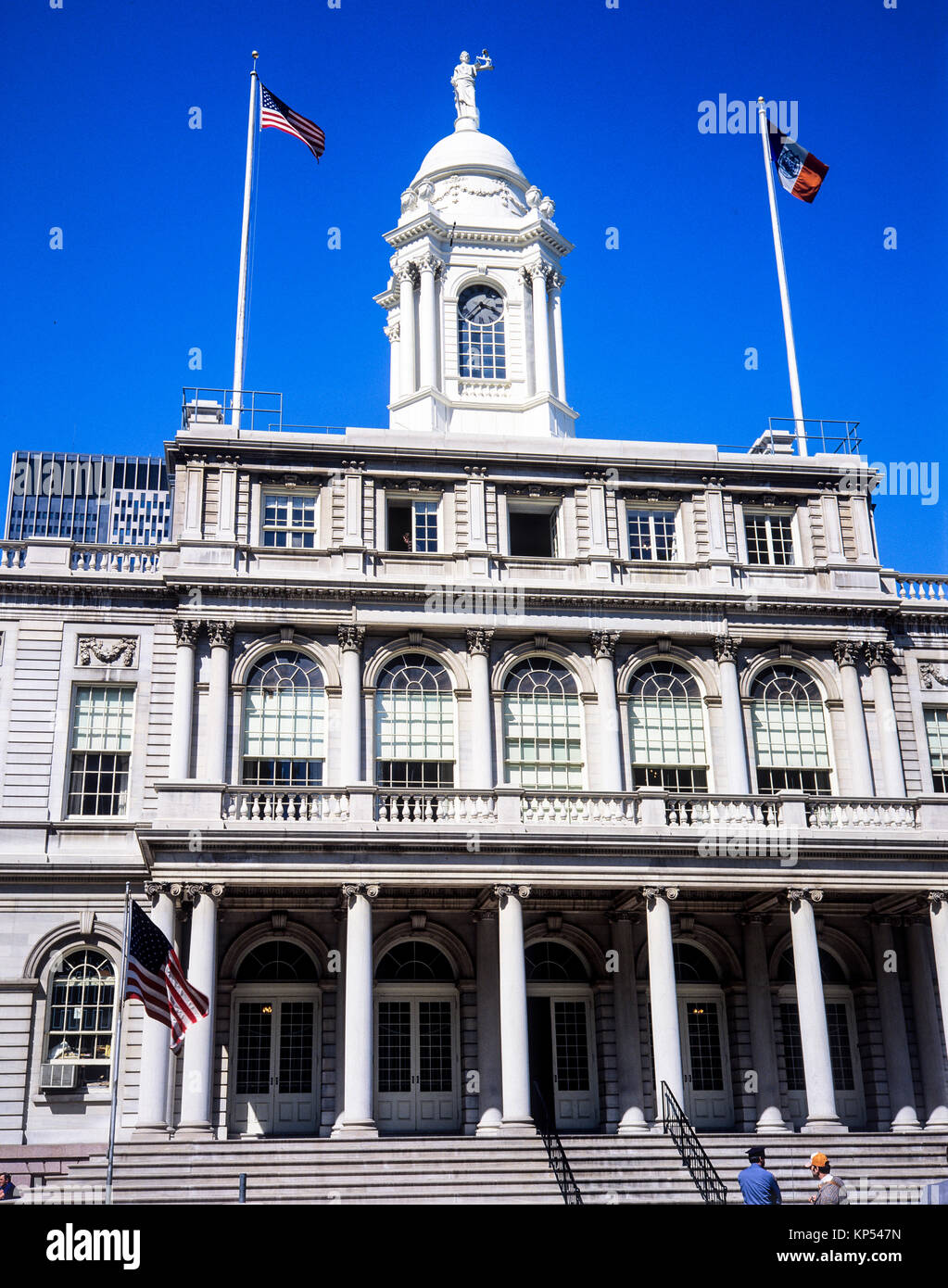 May 1982,New York,City Hall building,main facade,entrance,Manhattan,New york City,NY,NYC,USA, Stock Photo