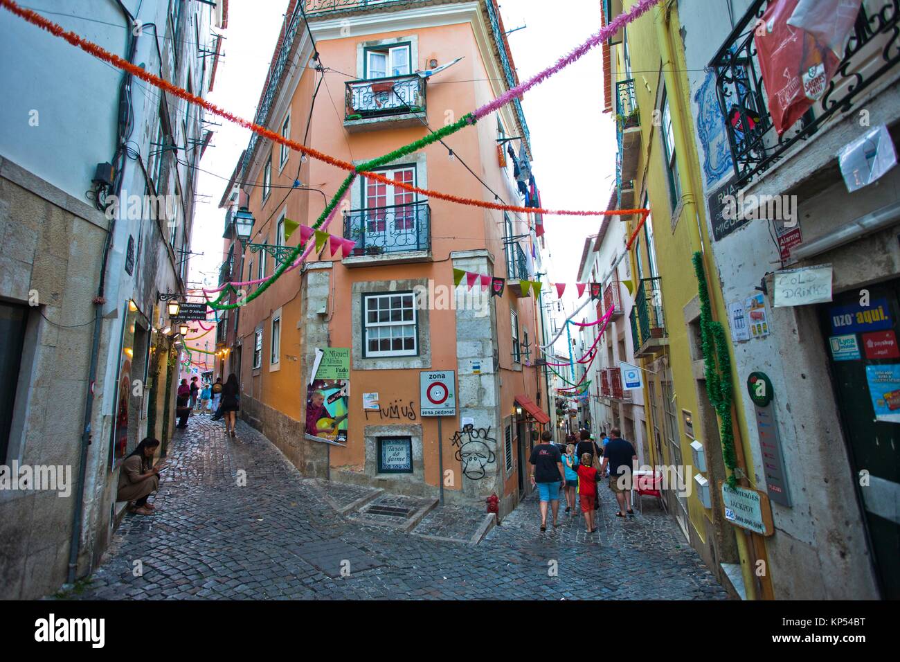 Rua do Sao Miguel Street, Alfama distric, Lisbon, Portugal, Europe. Stock Photo
