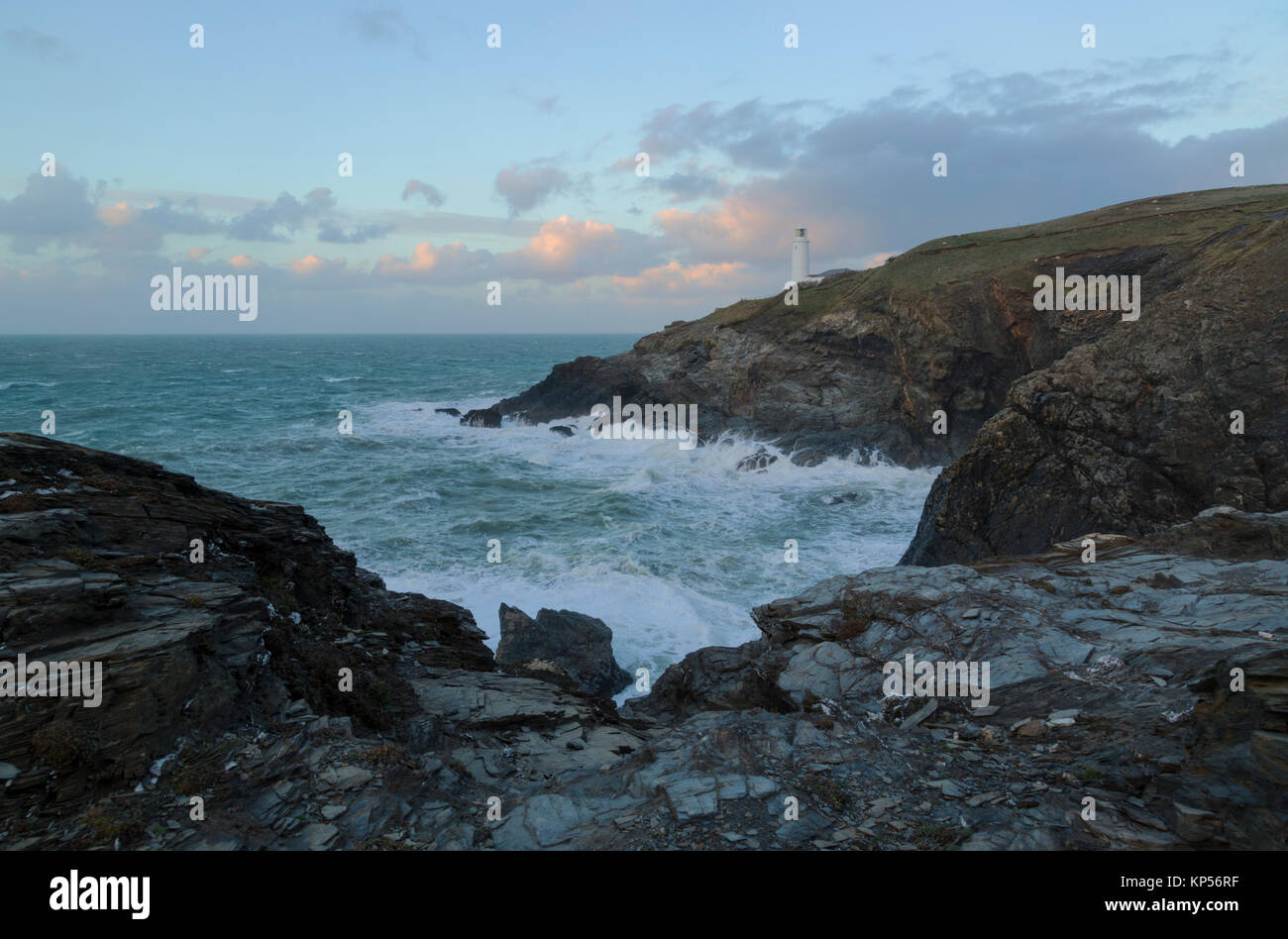 Rough seas off Trevose Head on the North Cornish Coast Stock Photo