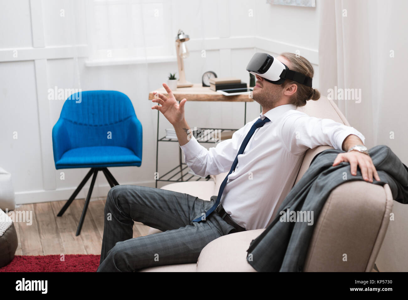 businessman using Virtual reality headset Stock Photo Alamy