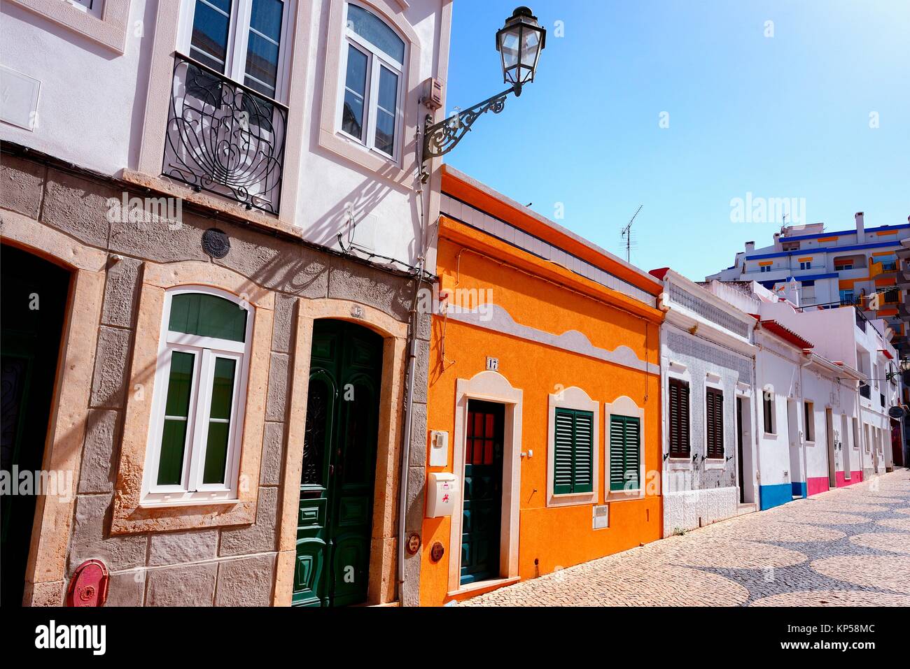 architecture in historic part of Lagos city, Rua de Sao Goncalo de Lagos, Calçada Portuguesa, Algarve, Portugal, Europe Stock Photo