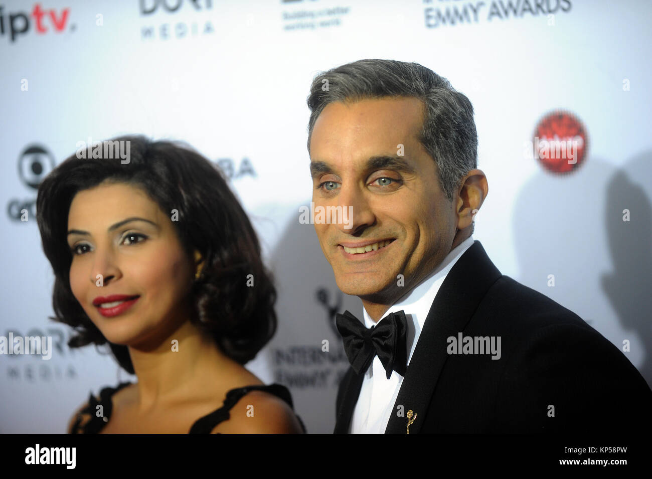 NEW YORK, NY NOVEMBER 23 Bassem Youssef, Hala Youssef attends the 43rd International Emmy
