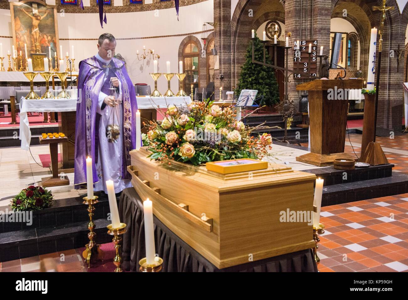 Geldrop, Netherlands. Catholic funeral ceremony prior to the burrial