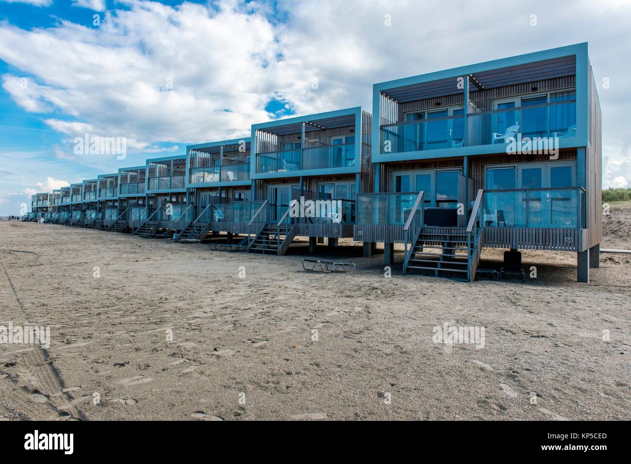 Hook of Holland Beach, Netherlands. Beach houses on the coast, with