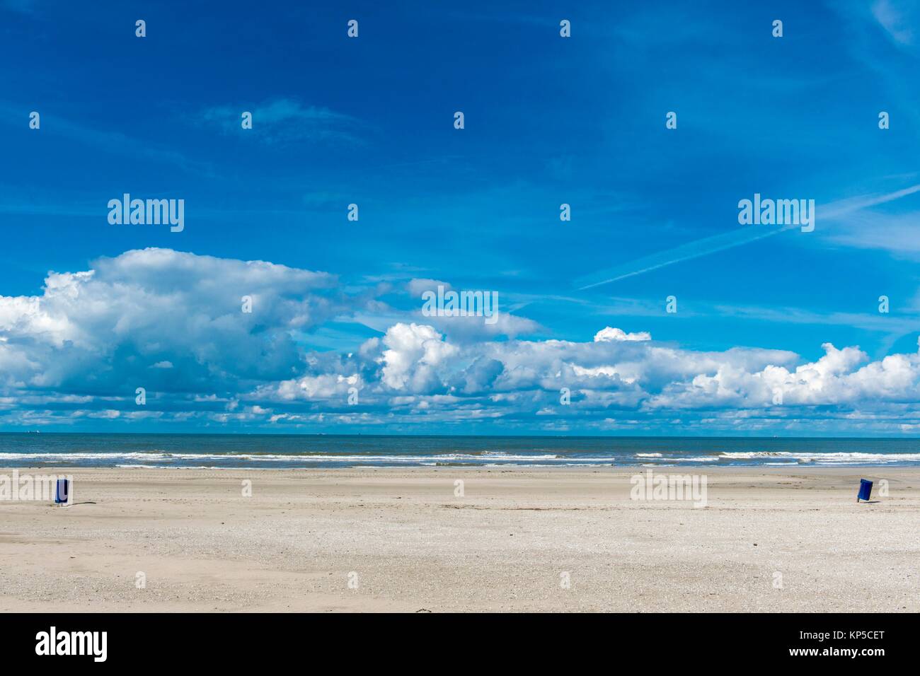 Hook of Holland, Netherlands. North Sea costal beach and blue skies