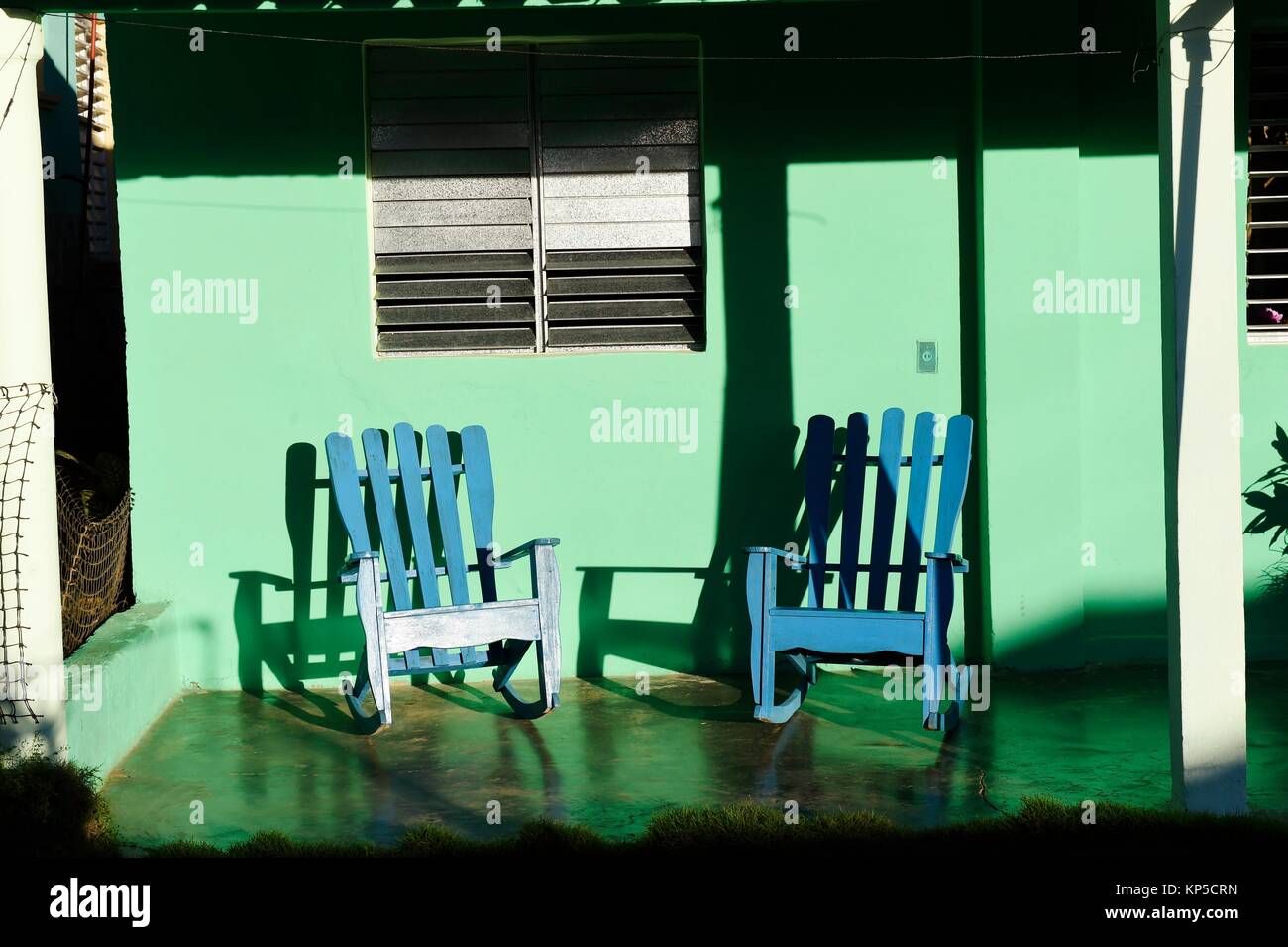 Colorful rocking chairs, Vinales, Cuba. Stock Photo
