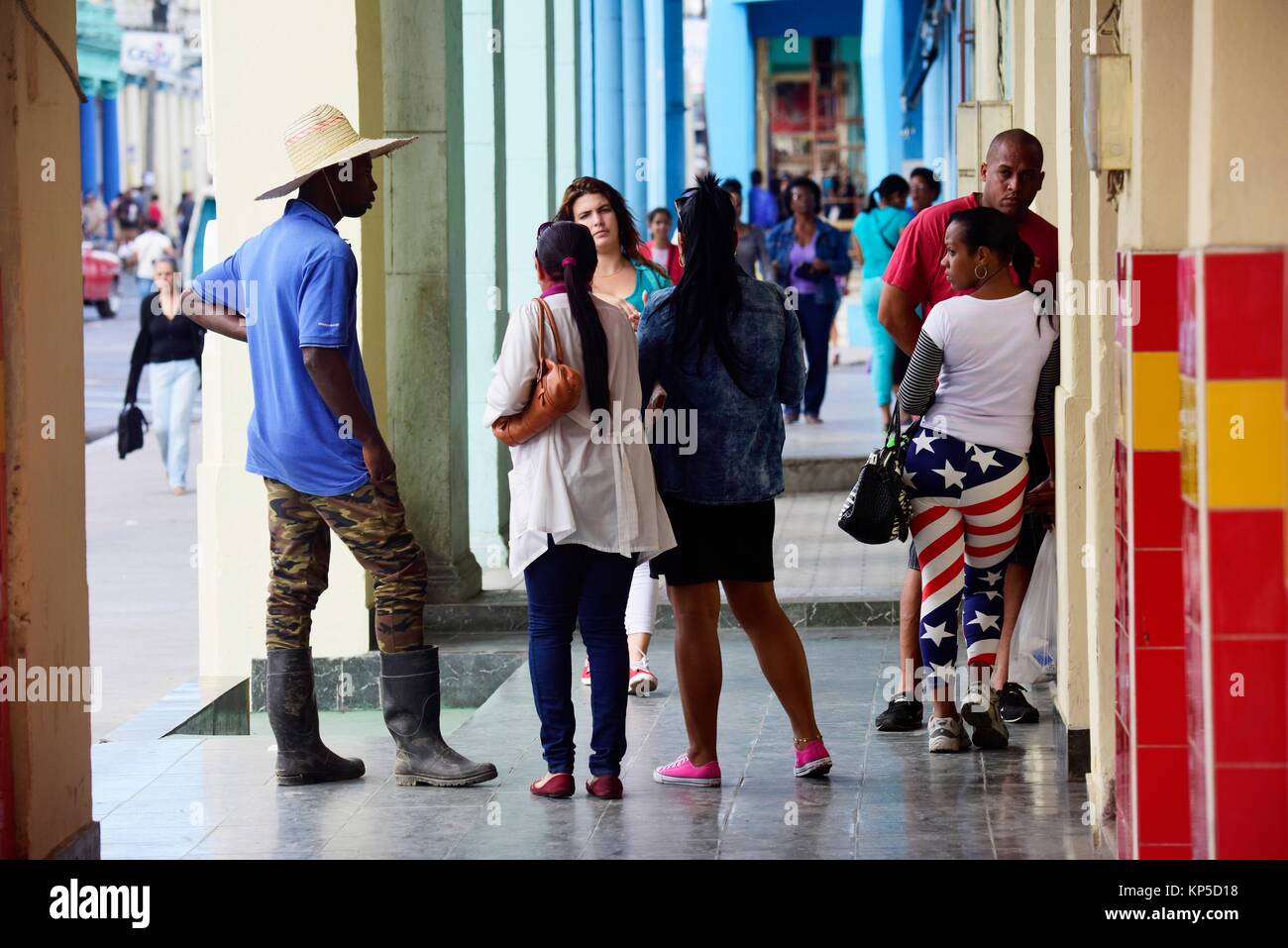 Cuban people in a street of Pinar del Rio, Cuba. Stock Photo