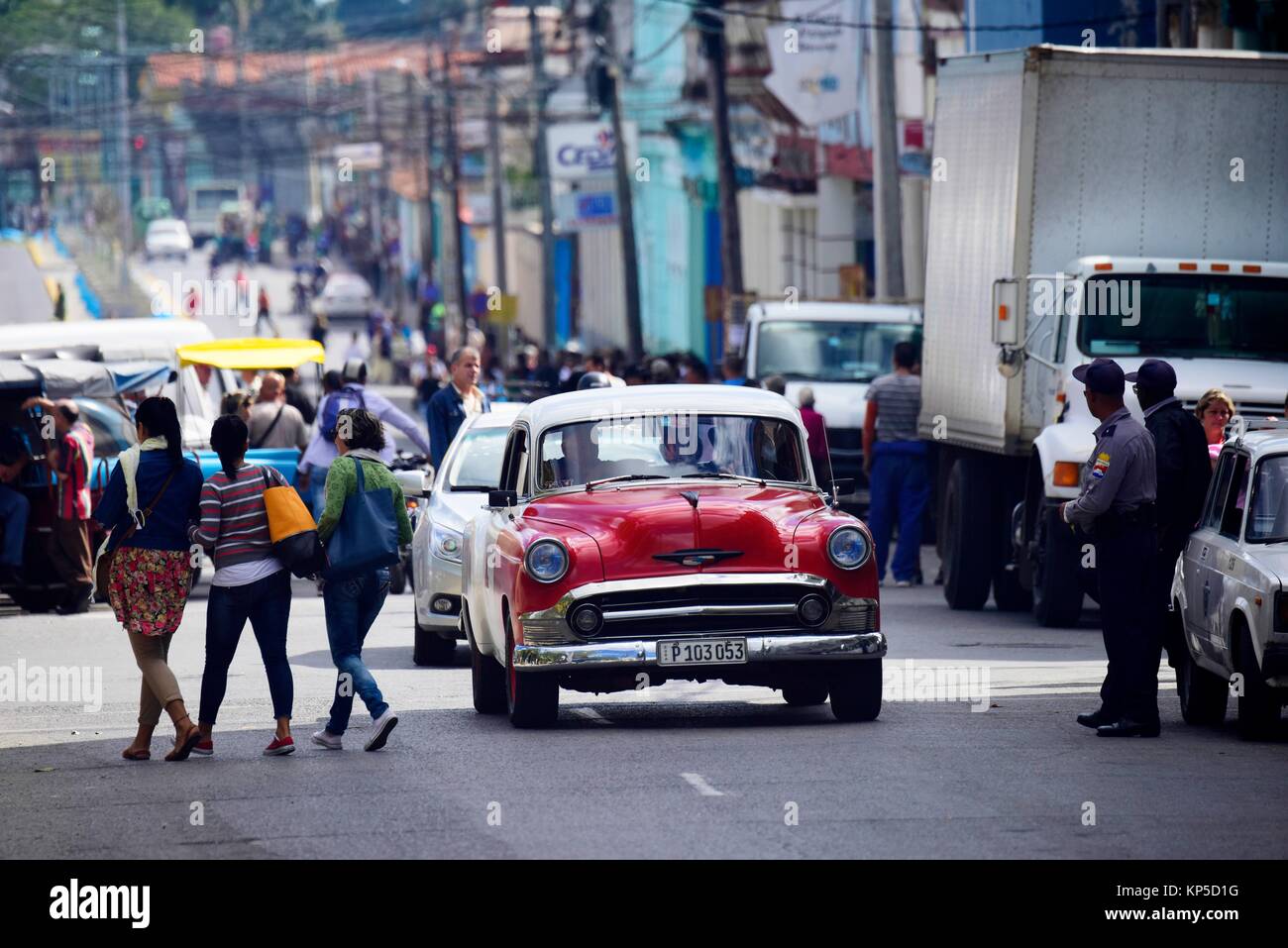 American old car in a stret of Pinar del Rio, Cuba. Stock Photo