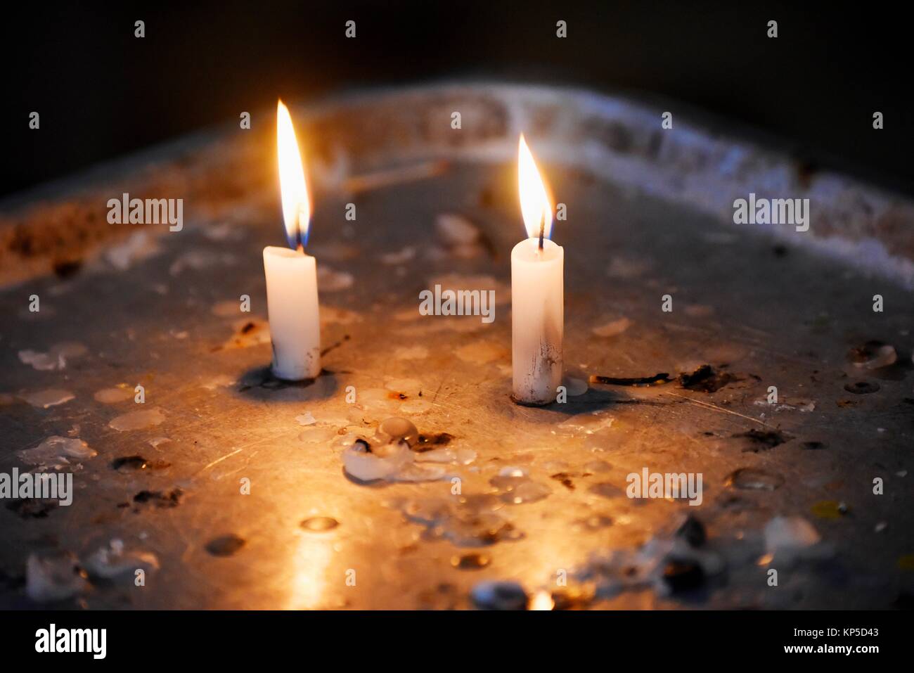 Candles burning in a chuch, Trinidad,Cuba. Stock Photo