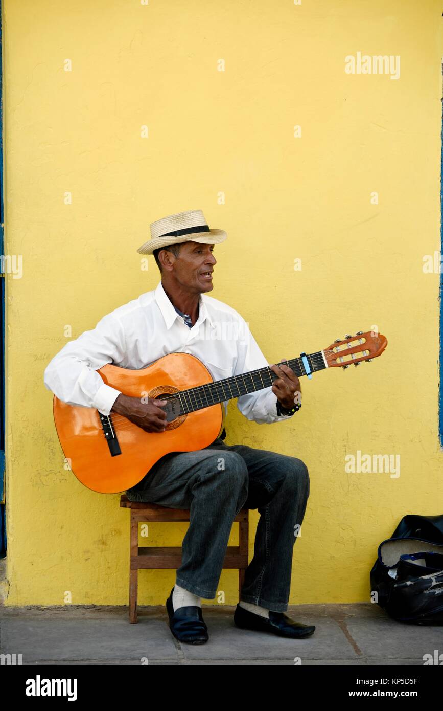 Cuban man playing guitar in Trinidad, Cuba. Stock Photo