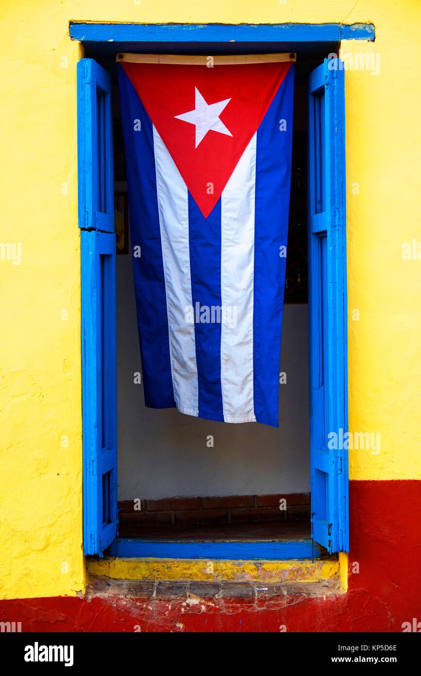 Cuban flag in Trinidad,Cuba. Stock Photo