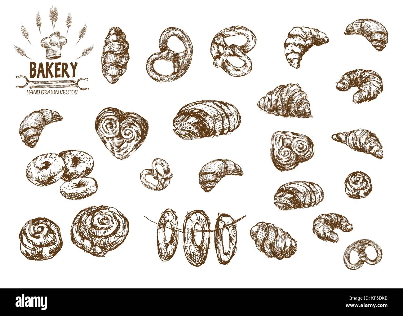 Digital vector detailed line art baked bread and dried wheat hand drawn