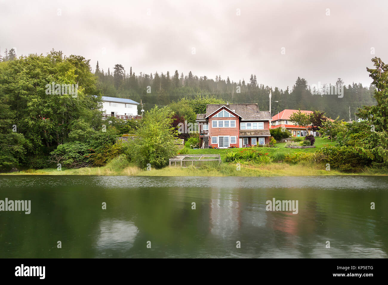 View of Houses at Oceanview Dr road in Queen Charlotte Island Stock