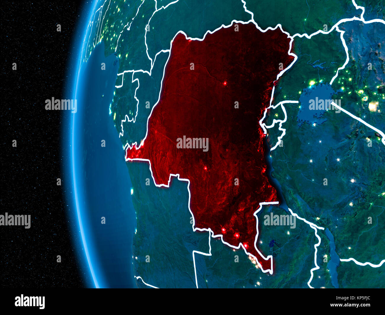 Space orbit view of Democratic Republic of Congo highlighted in red on ...