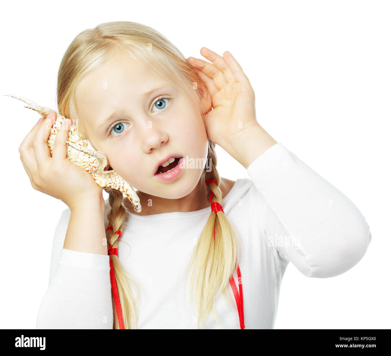 Little girl listening, communication concept Stock Photo