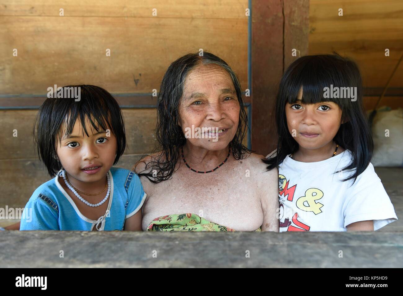 Girl with grandmother, Sulawesi,Indonesia. Stock Photo