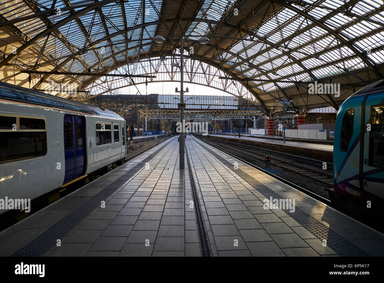 Liverpool Lime Street platform showing glass canopy Stock Photo