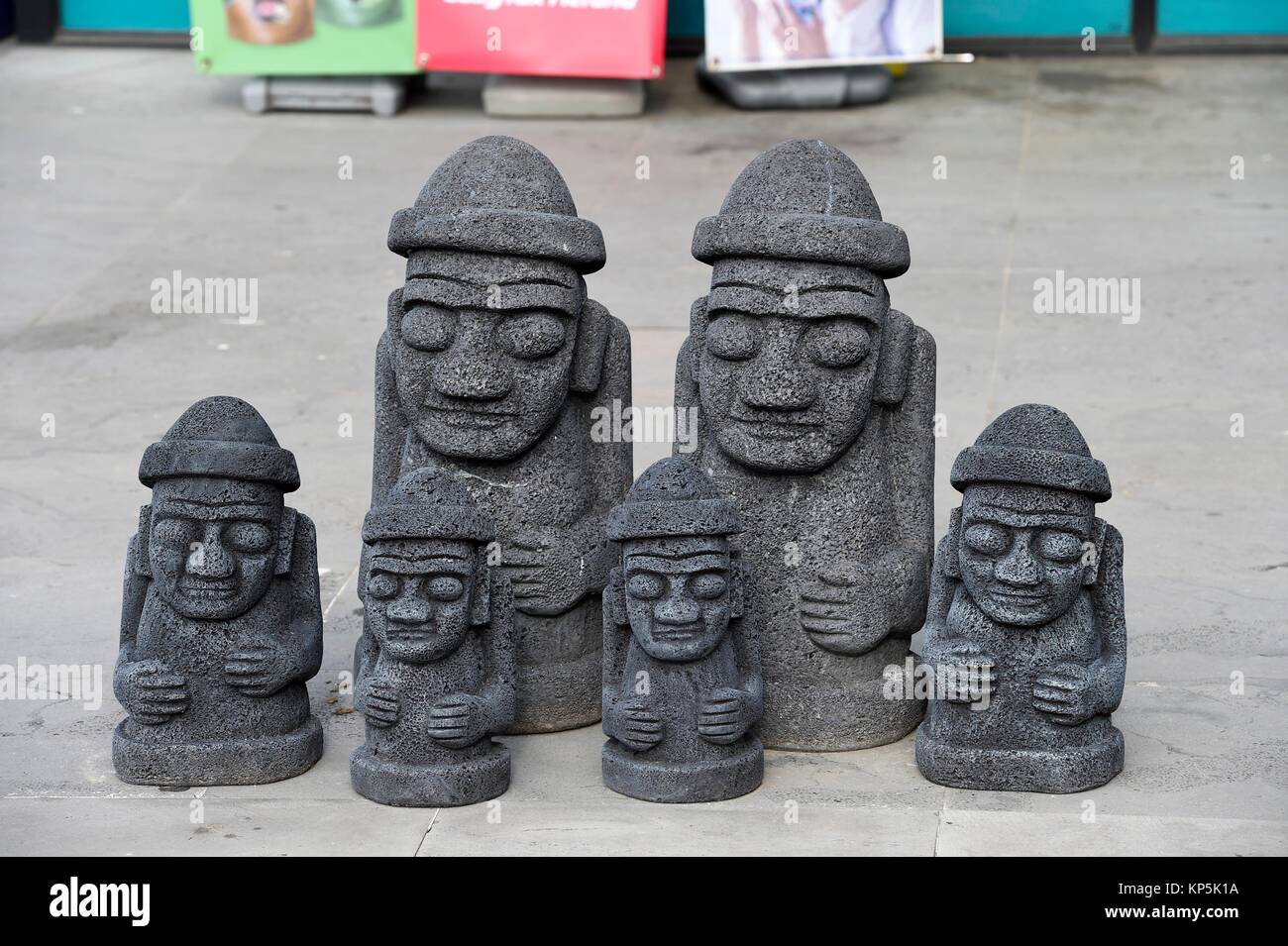 Stone statue of Harubang, national landmark symbol of Jeju island in