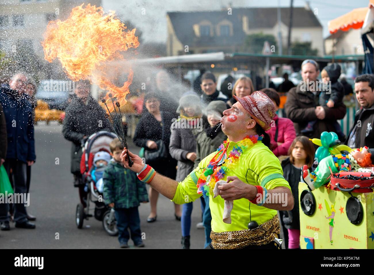 France,Yvelines,Sartrouville,Street artist fire eater. Stock Photo