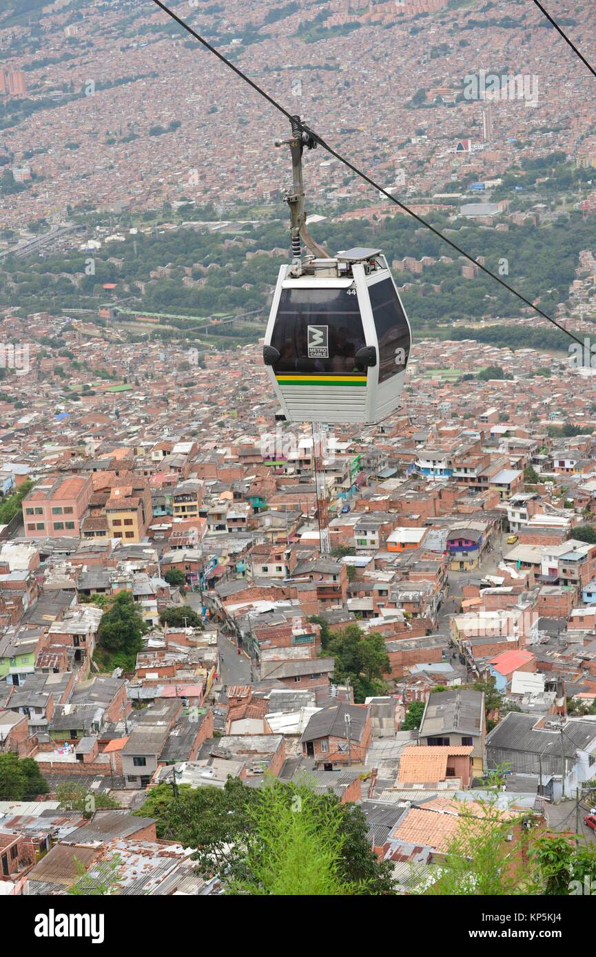 Metro cable, view over Medellin,Colombia,South America. Stock Photo