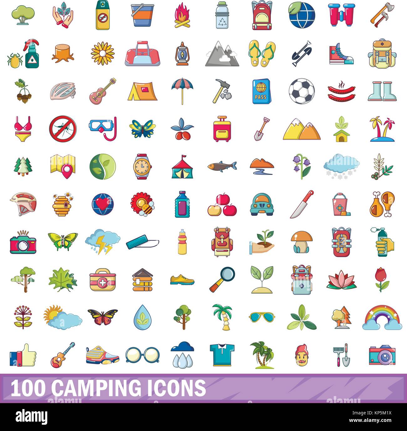 100 camping icons set, cartoon style Stock Vector Image & Art - Alamy