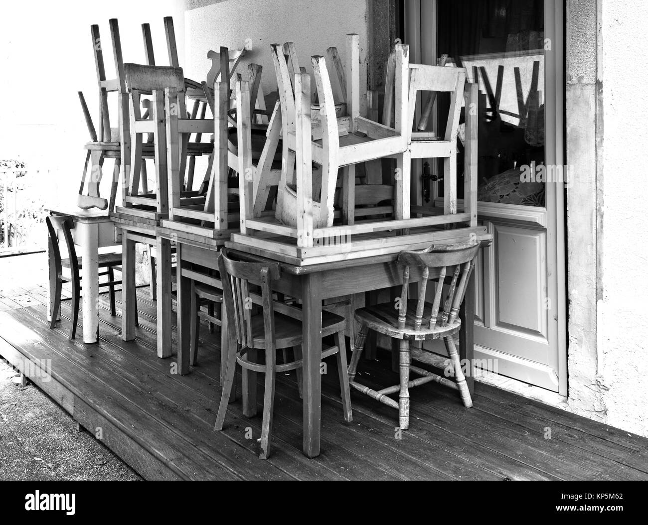 Heap of Restaurant Furniture before Opening Hours Stock Photo Alamy