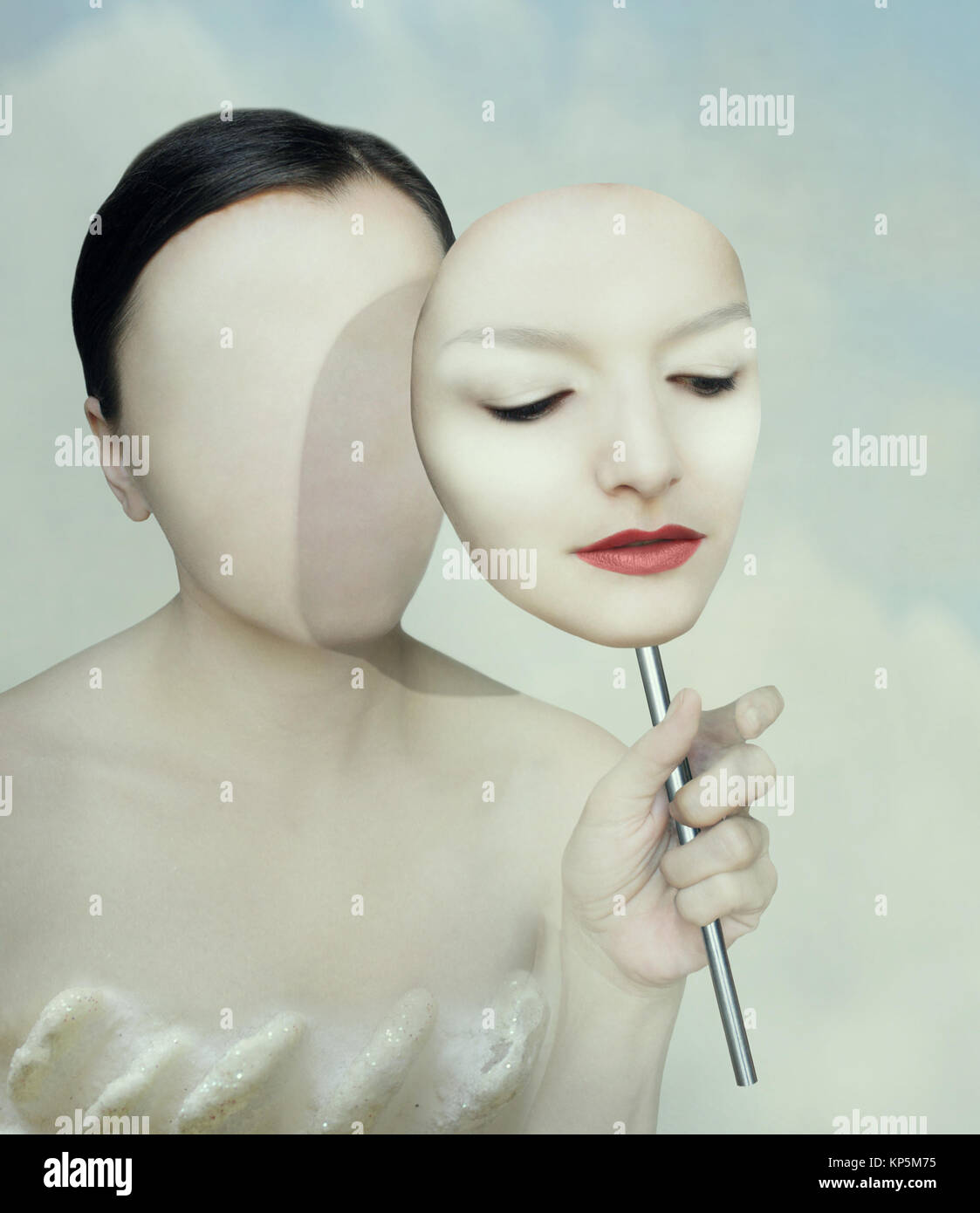 Surreal portrait of a woman faceless with her face mask Stock Photo