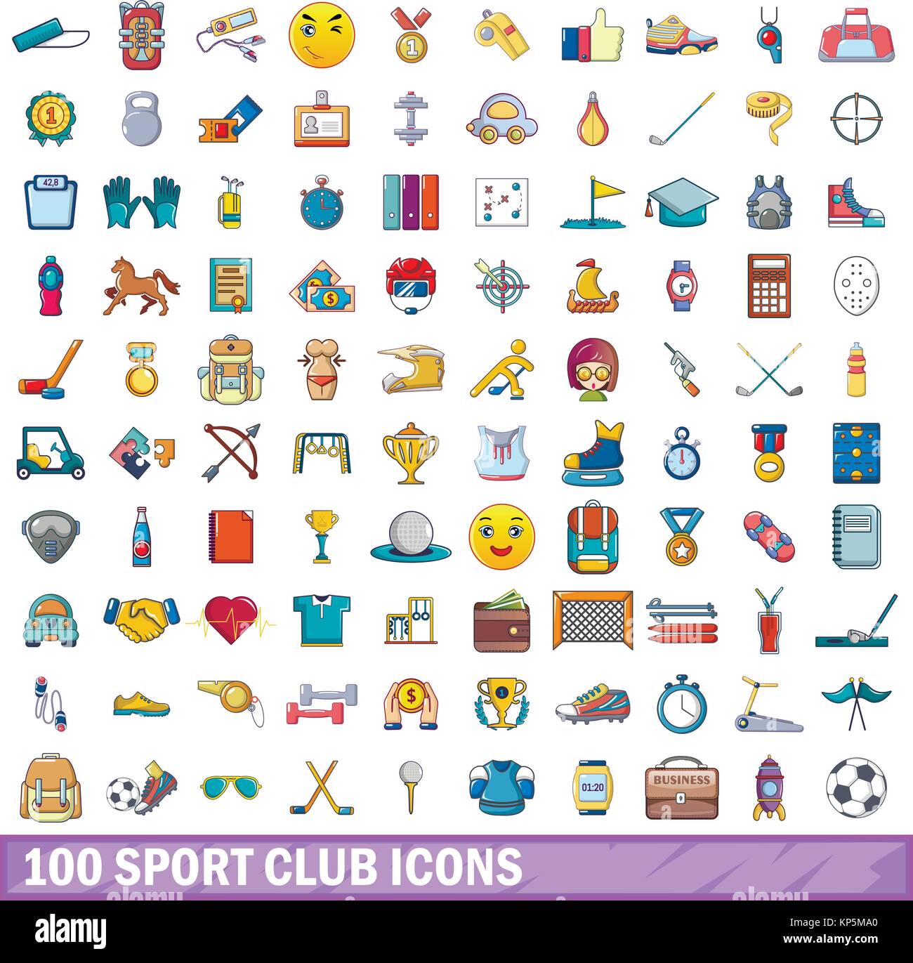 100 sport club icons set, cartoon style  Stock Vector