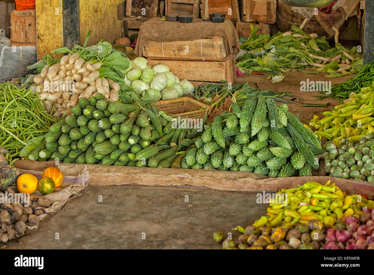Vegetables at an indoor market stall in Sri Lanka Stock Photo