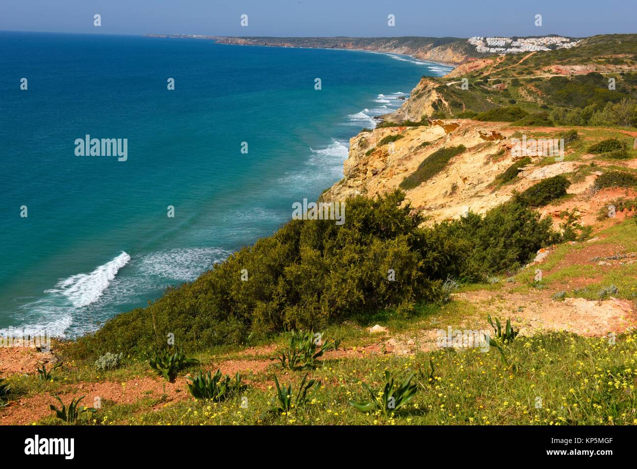 Rock formations at the Atlantic Coast in Algarve, Portugal. Stock Photo