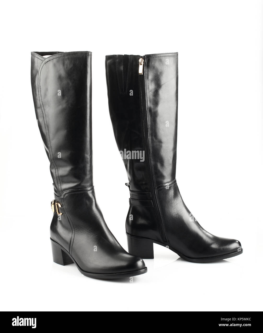 Black leather female boots isolated on white background Stock Photo - Alamy