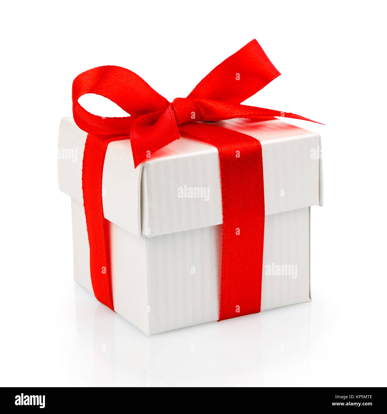 white gift box with red ribbon and bow isolated on white with clipping ...