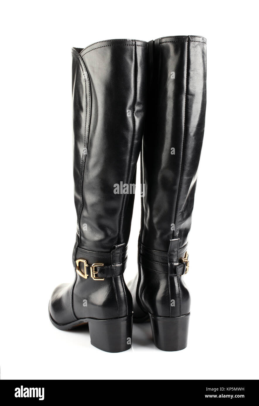 Black leather female boots isolated on 