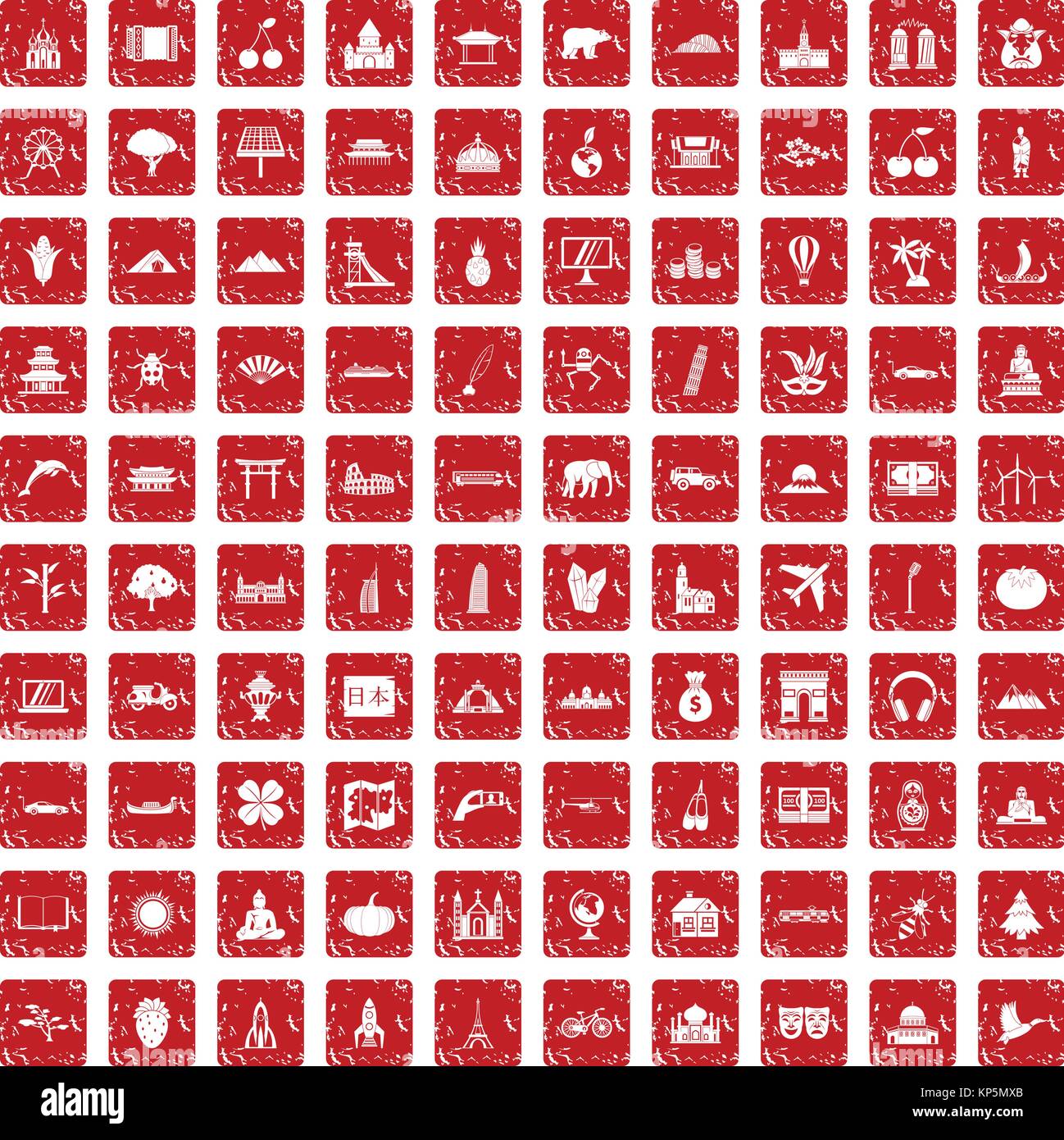 100 world icons set grunge red Stock Vector Image & Art - Alamy
